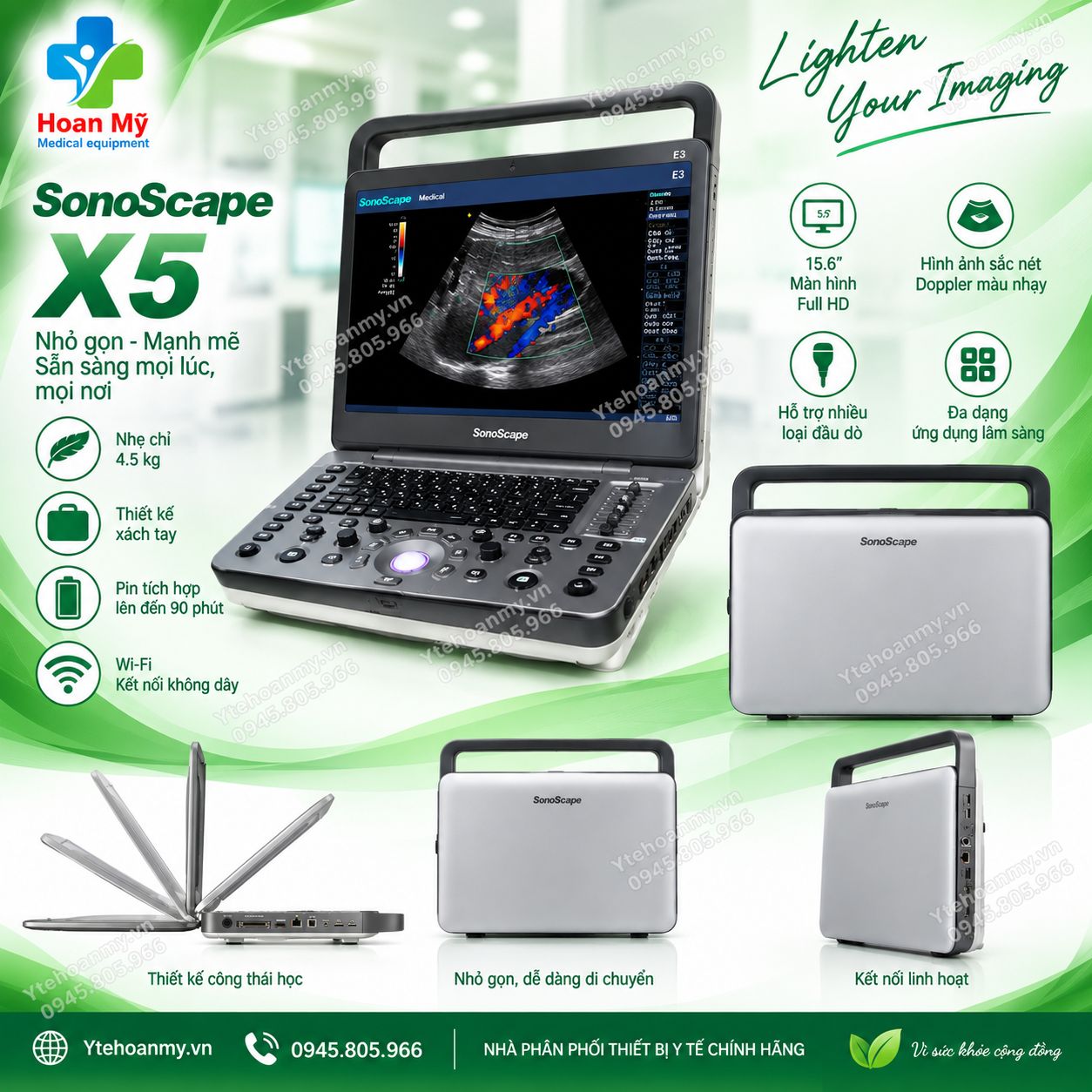 M&aacute;y si&ecirc;u &acirc;m x&aacute;ch tay Sonoscape X5 15.6 inch Full HD, FDA Mỹ